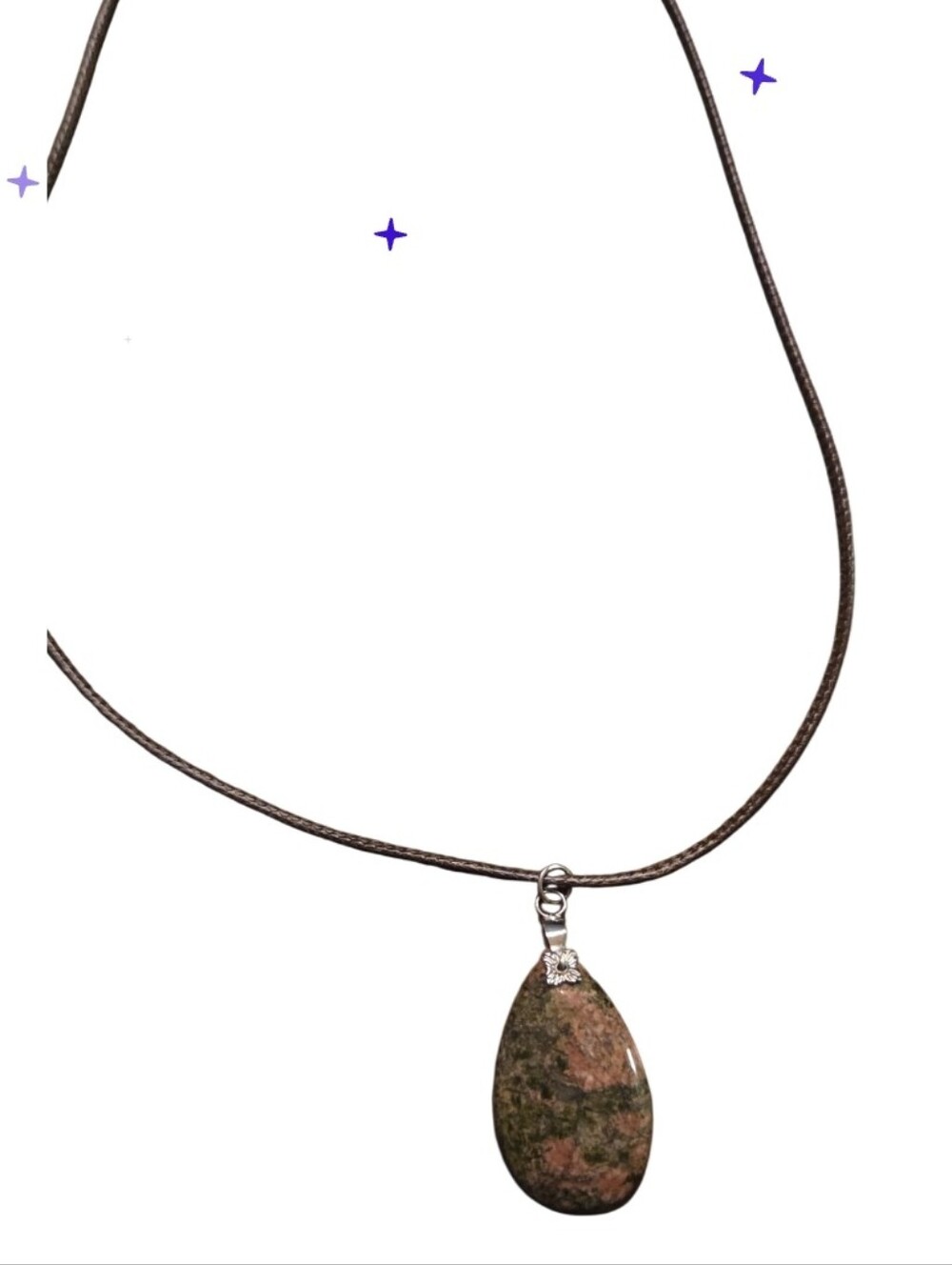 Natural Teardrop Stone Pendant Necklace in Brown and Green
